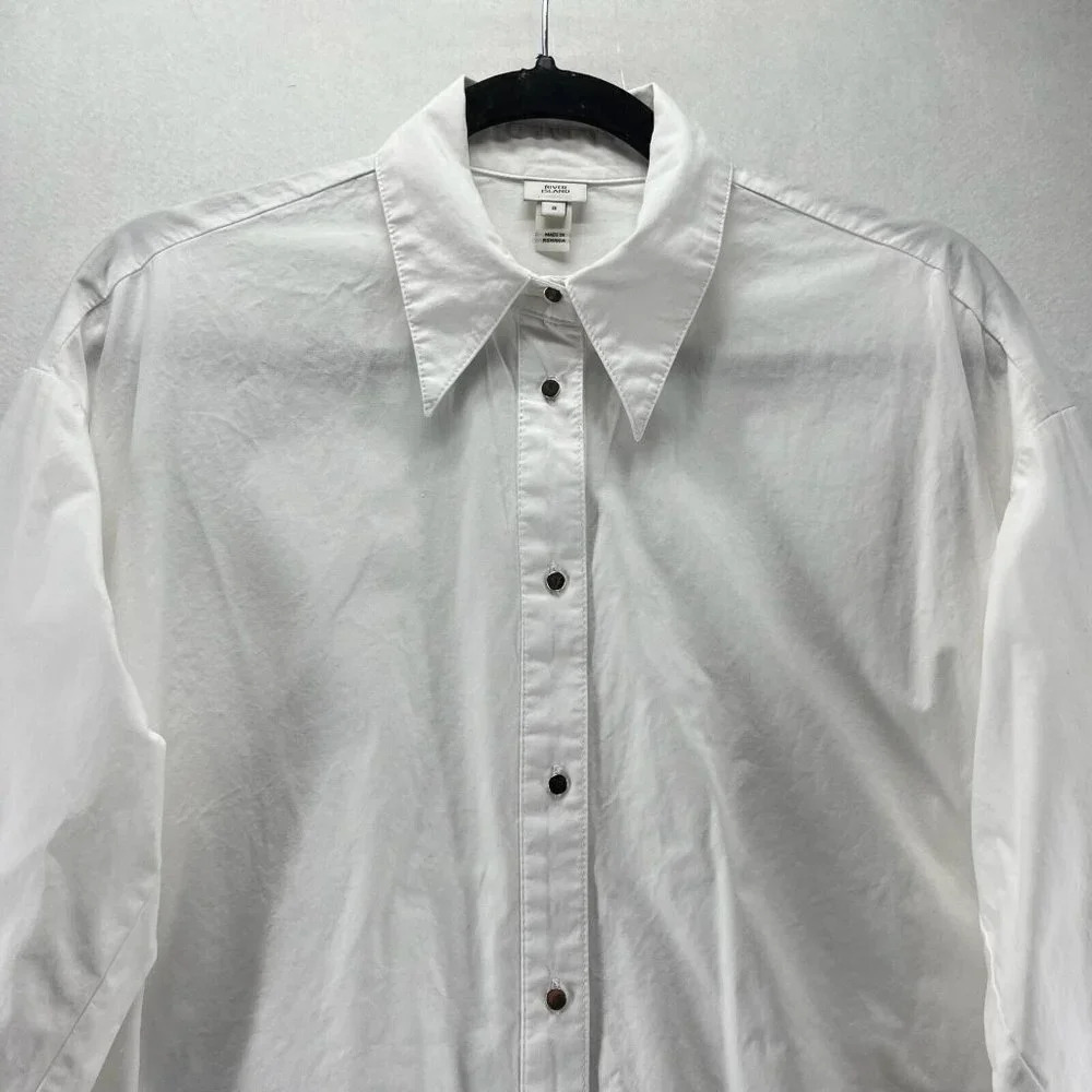 River Island Top Womens 8 Tunic Button Front Long Sleeve Tie Front Vented White - Picture 3 of 12